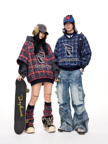Peoplesense Detachable Checked Oversized Sweatshirt