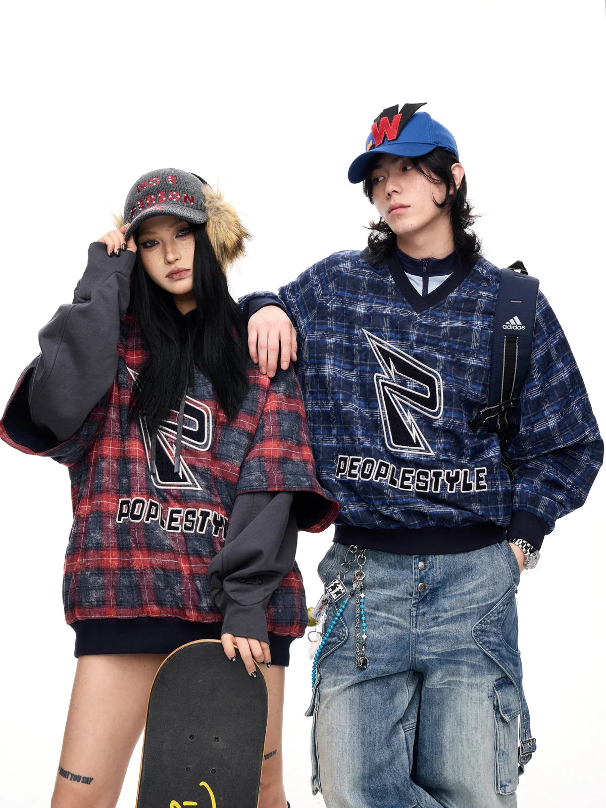 Peoplesense Detachable Checked Oversized Sweatshirt