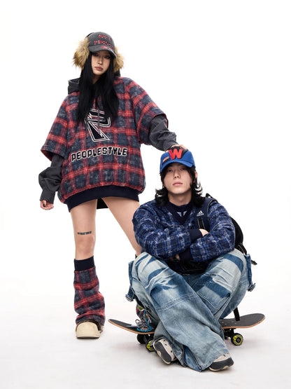 Peoplesense Detachable Checked Oversized Sweatshirt