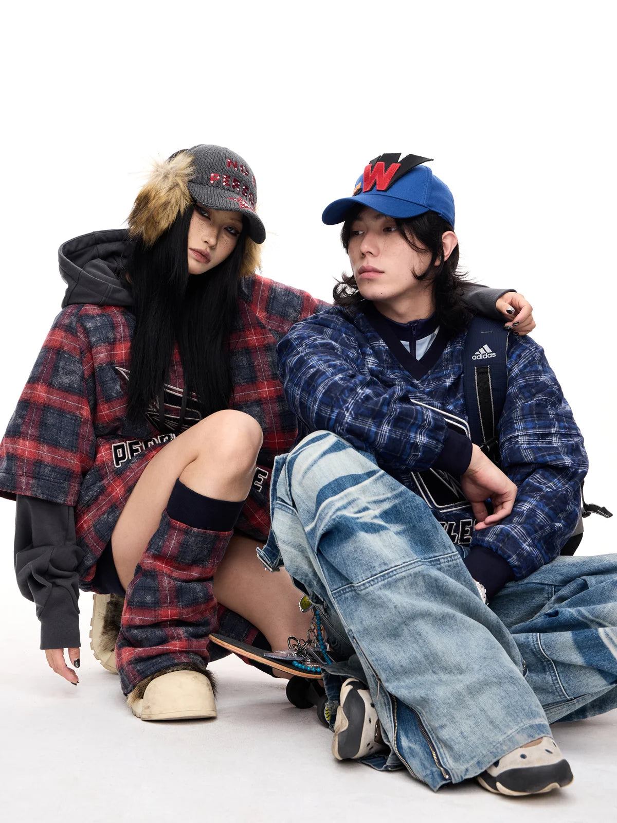 Peoplesense Detachable Checked Oversized Sweatshirt