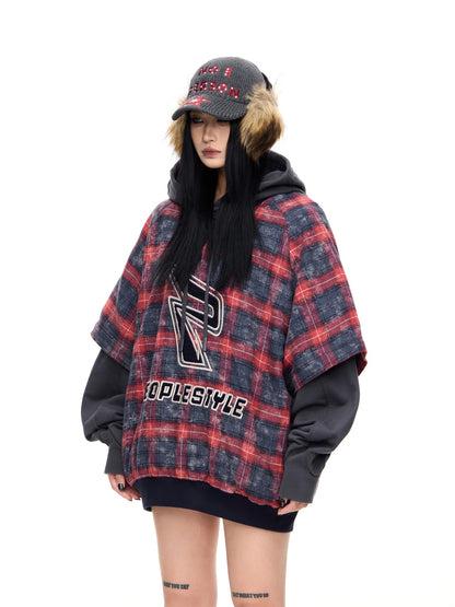 Peoplesense Detachable Checked Oversized Sweatshirt