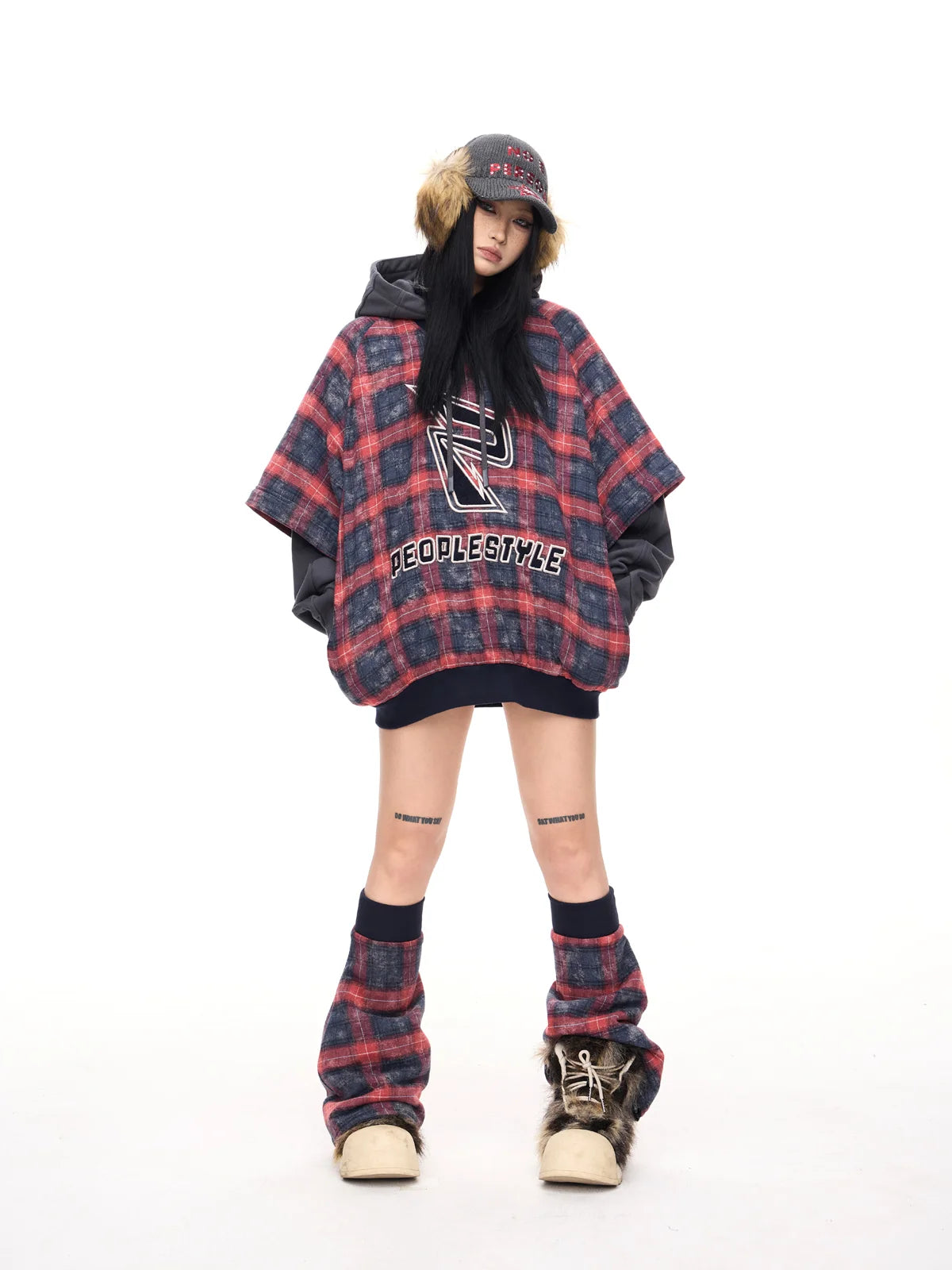 Peoplesense Detachable Checked Oversized Sweatshirt