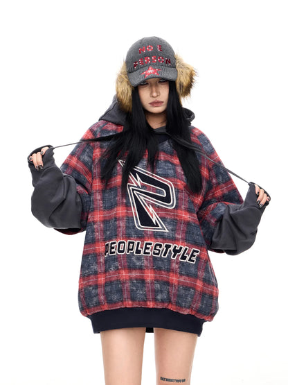 Peoplesense Detachable Checked Oversized Sweatshirt