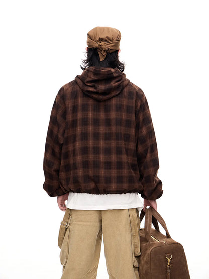 Peoplesense Checked  Drawstring Hoodie Jacket