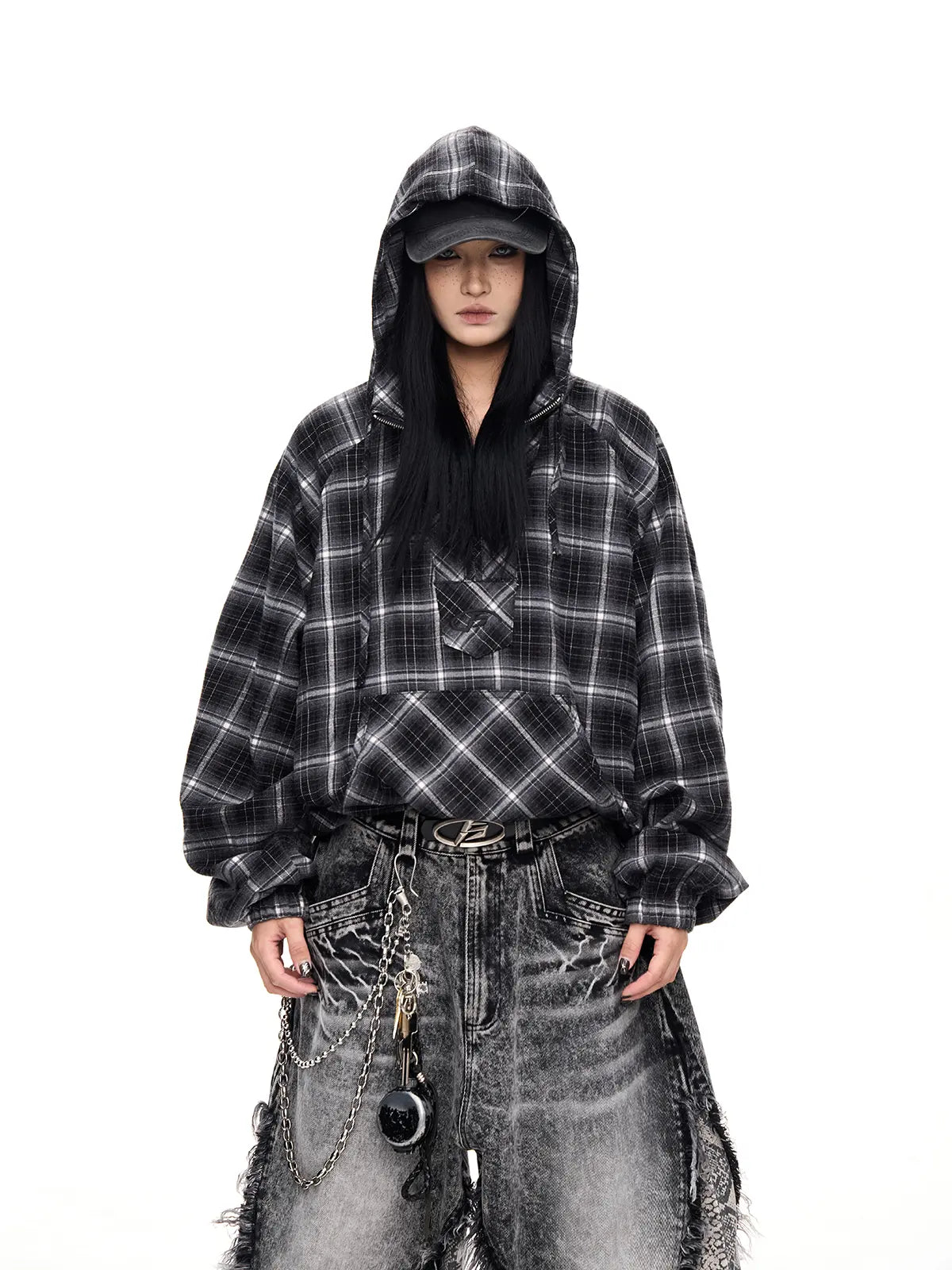 Peoplesense Checked  Drawstring Hoodie Jacket