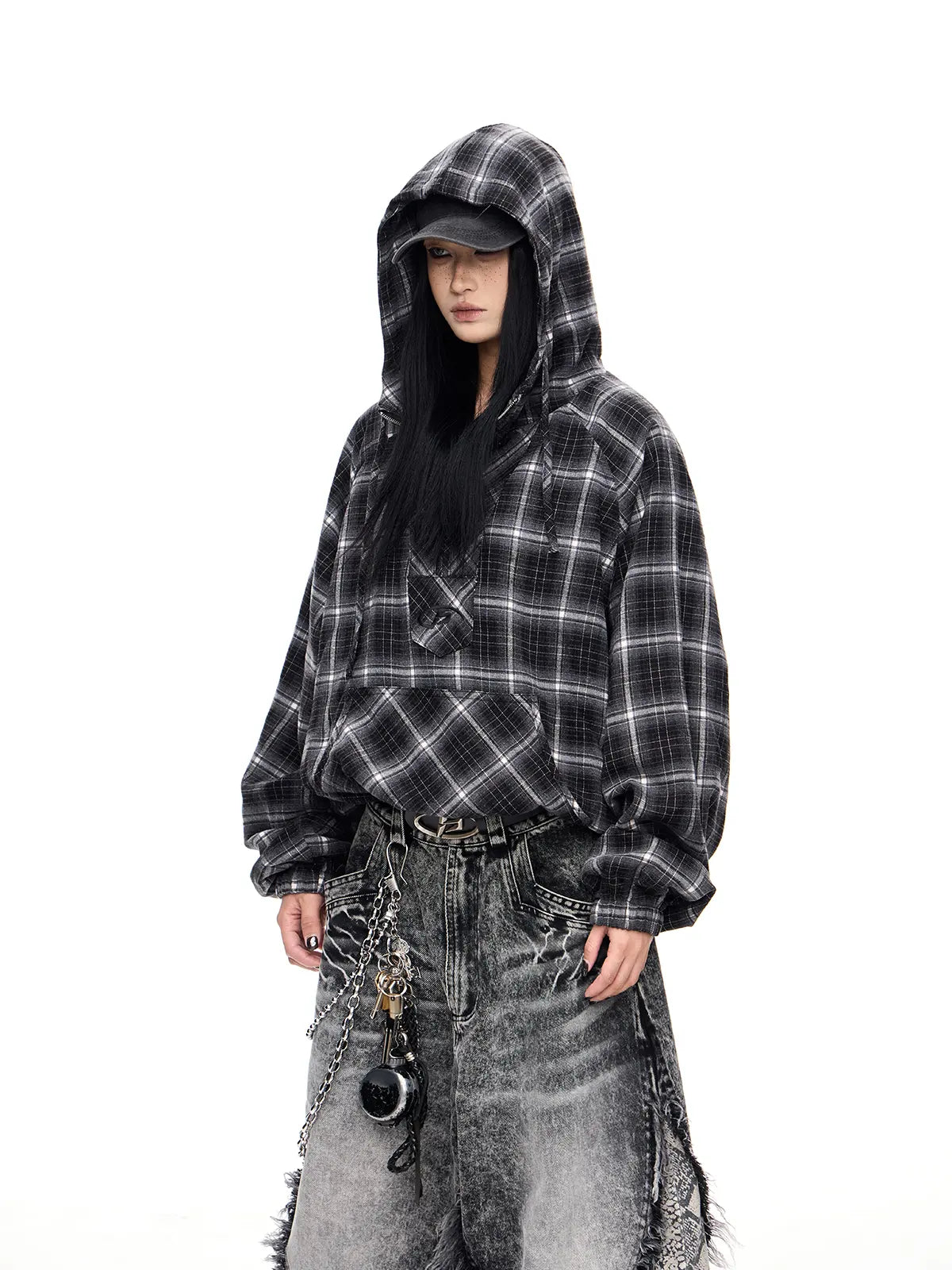 Peoplesense Checked  Drawstring Hoodie Jacket