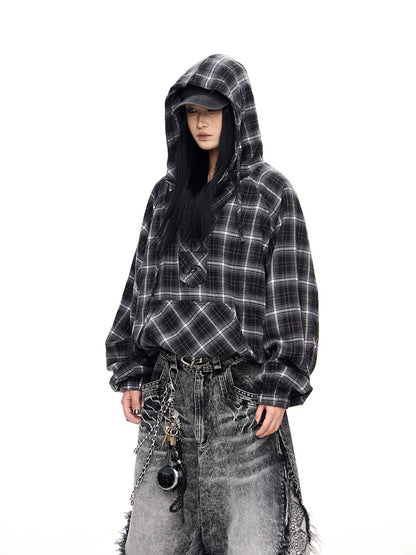 Peoplesense Checked  Drawstring Hoodie Jacket