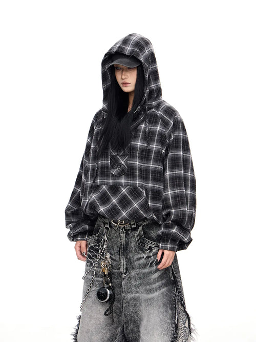 Peoplesense Checked  Drawstring Hoodie Jacket