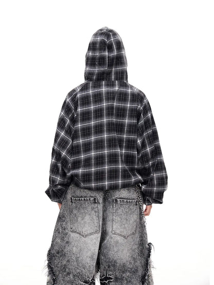 Peoplesense Checked  Drawstring Hoodie Jacket