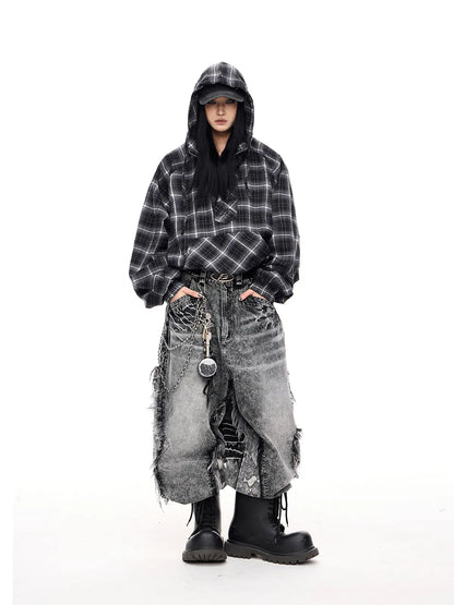 Peoplesense Checked  Drawstring Hoodie Jacket