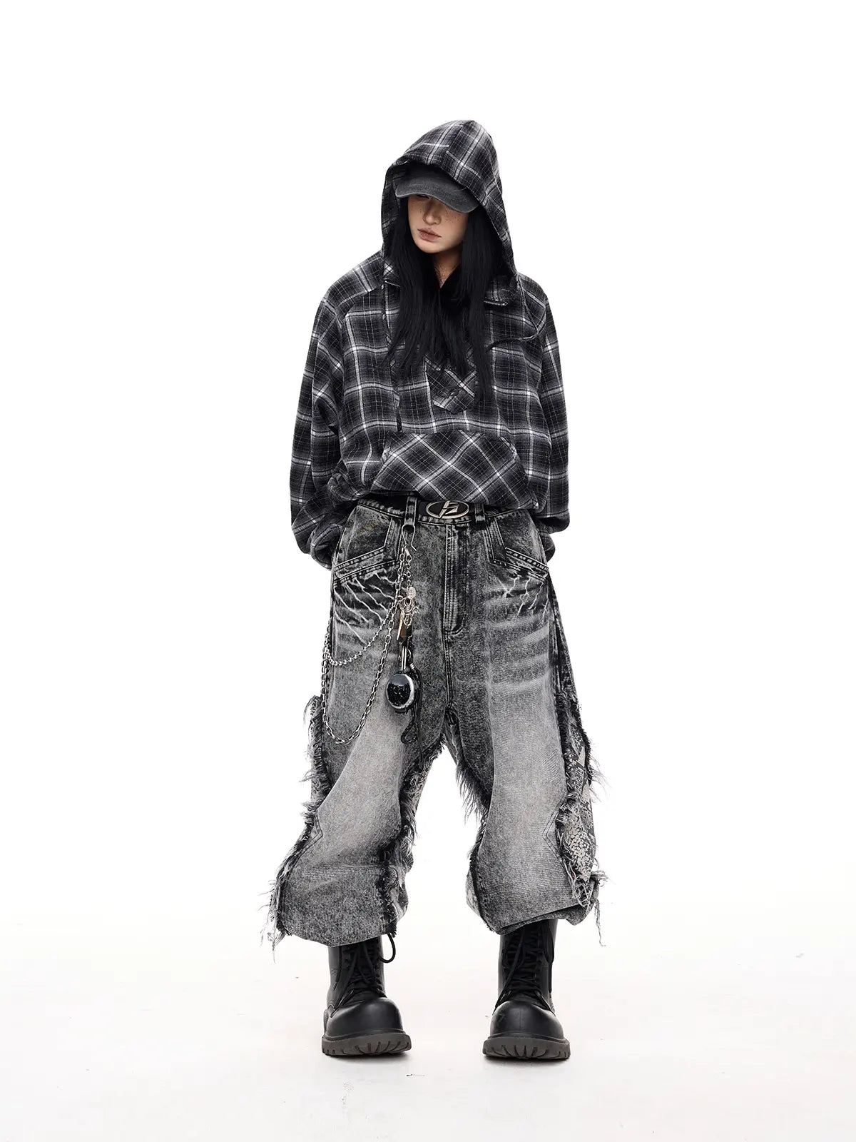 Peoplesense Checked  Drawstring Hoodie Jacket