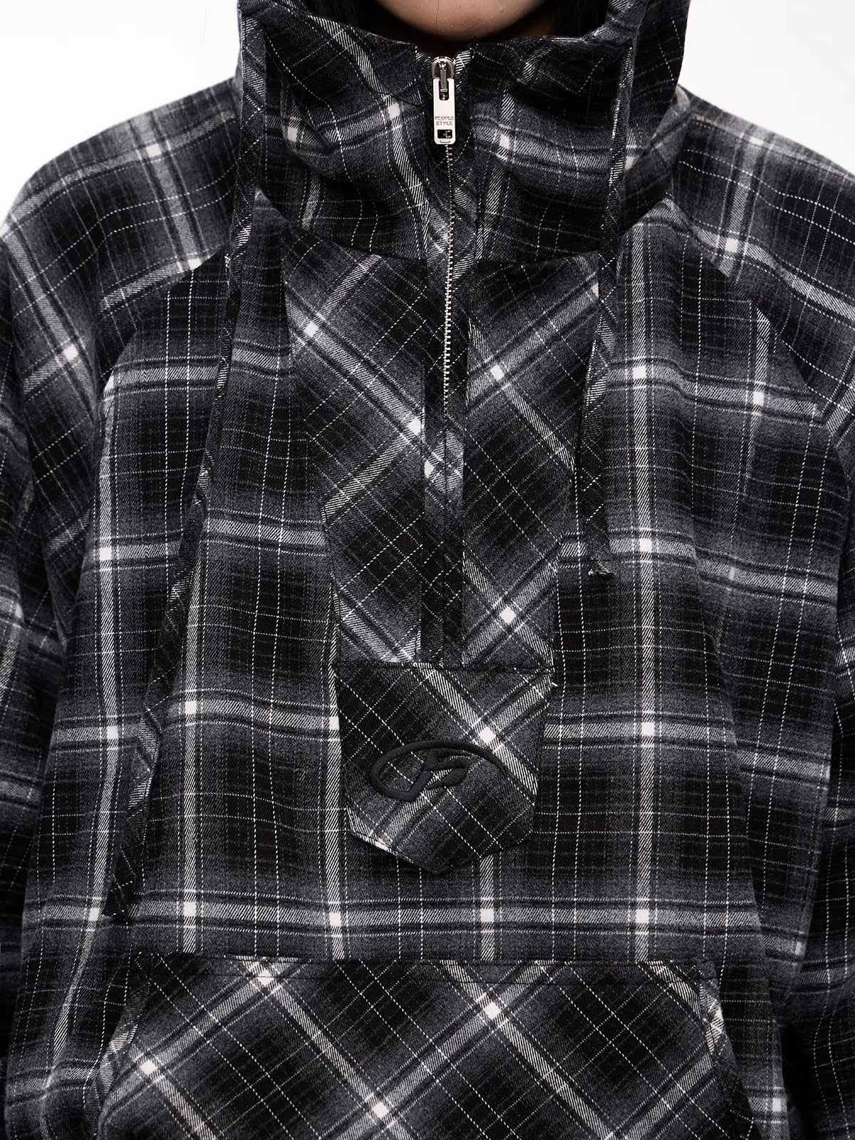 Peoplesense Checked  Drawstring Hoodie Jacket