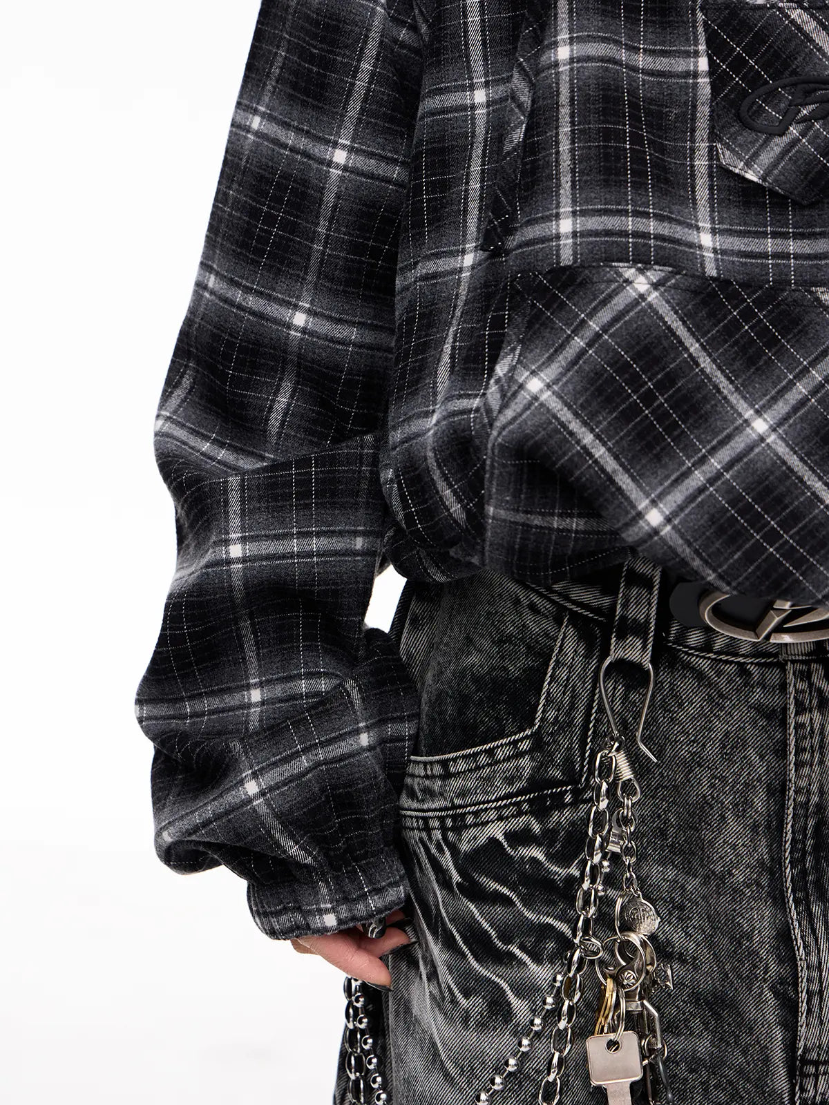 Peoplesense Checked  Drawstring Hoodie Jacket