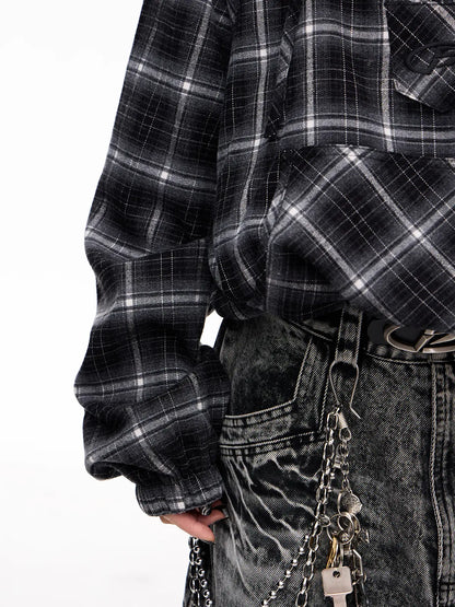 Peoplesense Checked  Drawstring Hoodie Jacket