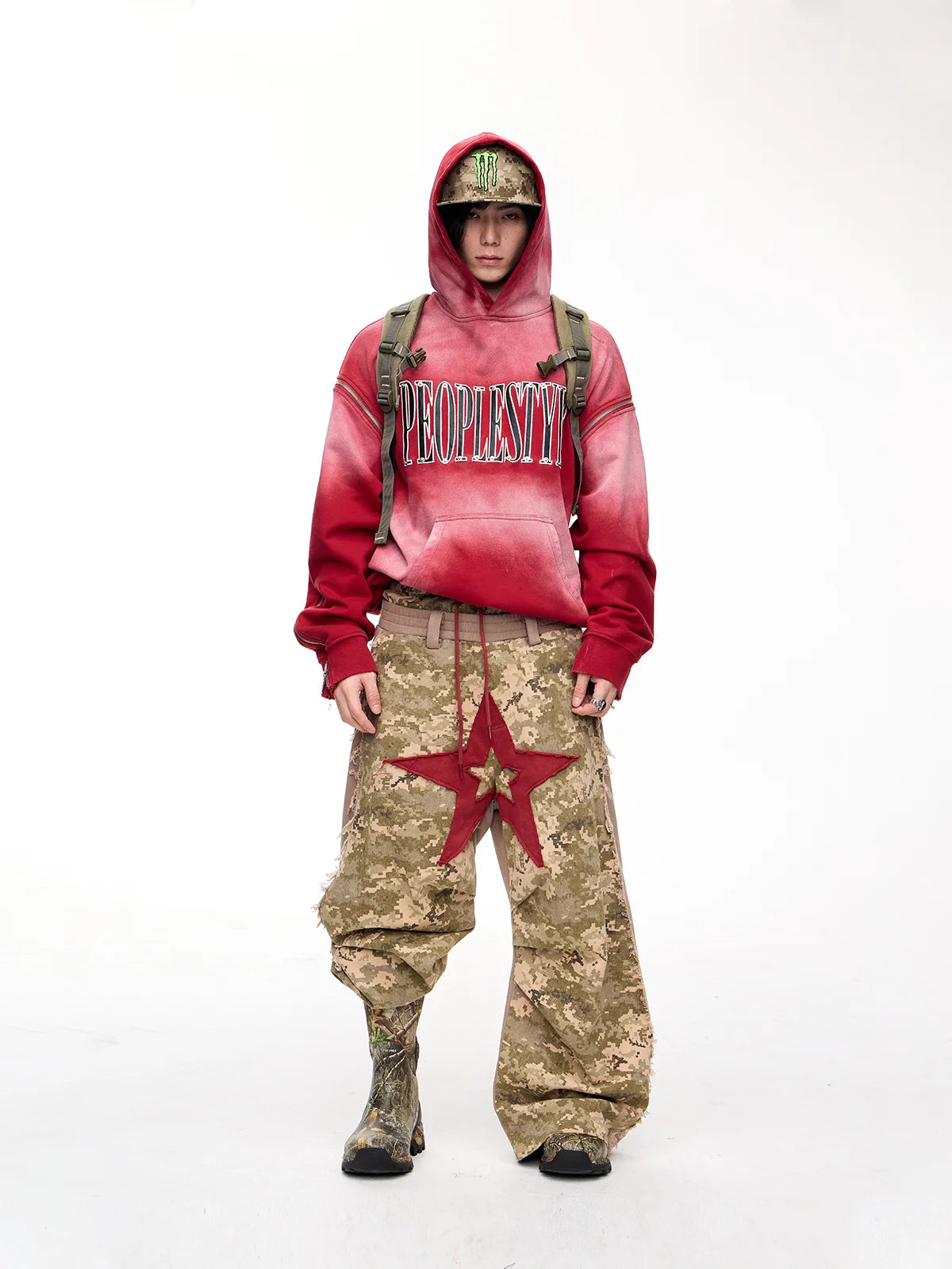 Peoplesense Detachable Embroidered Hoodie Red