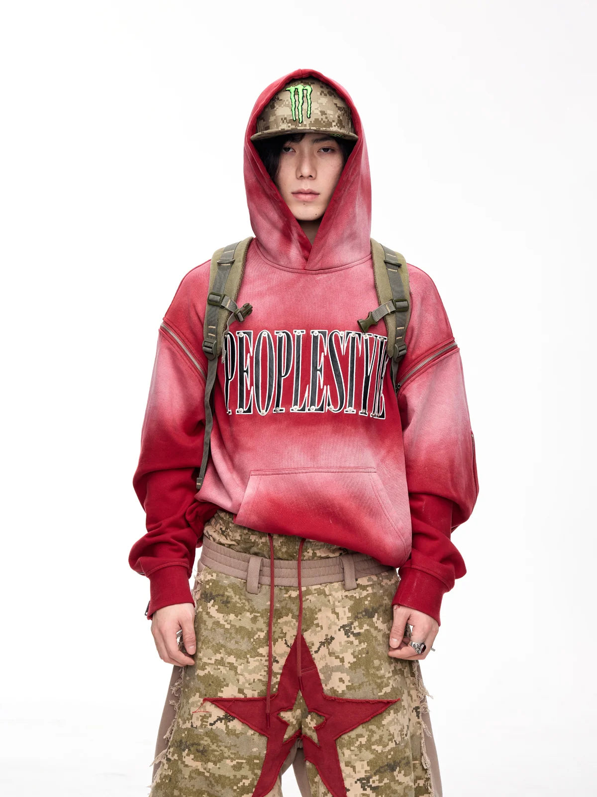 Peoplesense Detachable Embroidered Hoodie Red