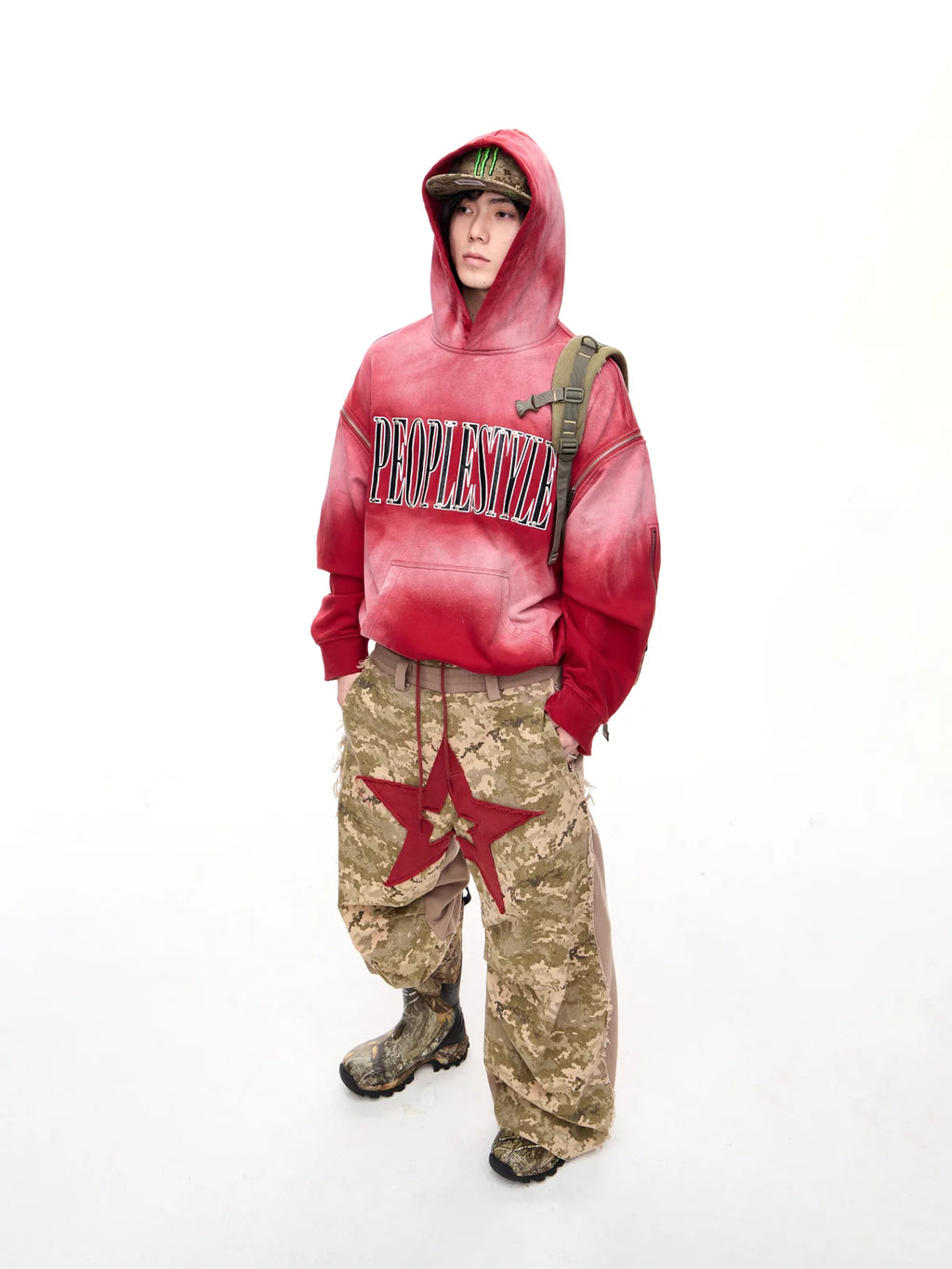 Peoplesense Detachable Embroidered Hoodie Red