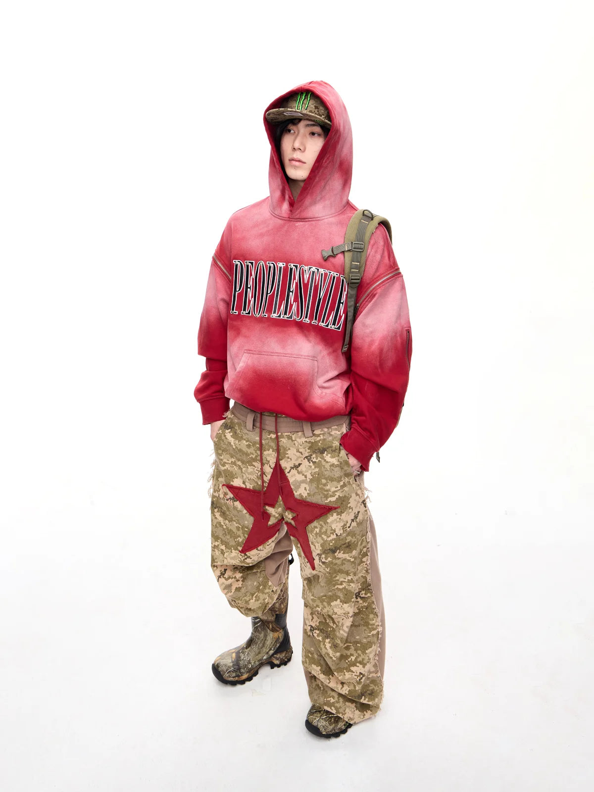 Peoplesense Detachable Embroidered Hoodie Red