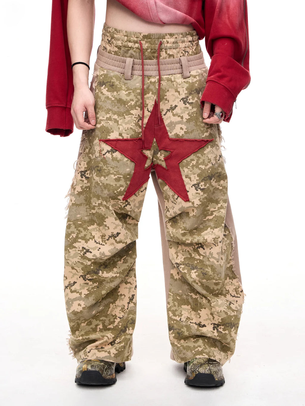 Peoplesense Camo Panel Double Waistband Cargo Pants