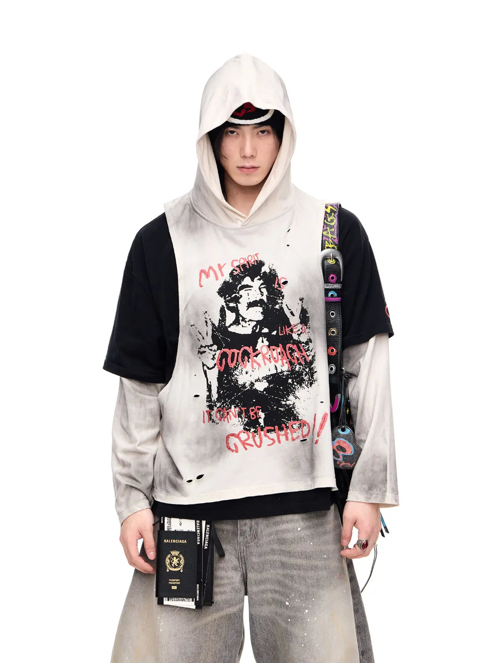 Peoplesense Dirty Dyed Fake Two Piece Hooded Shirt