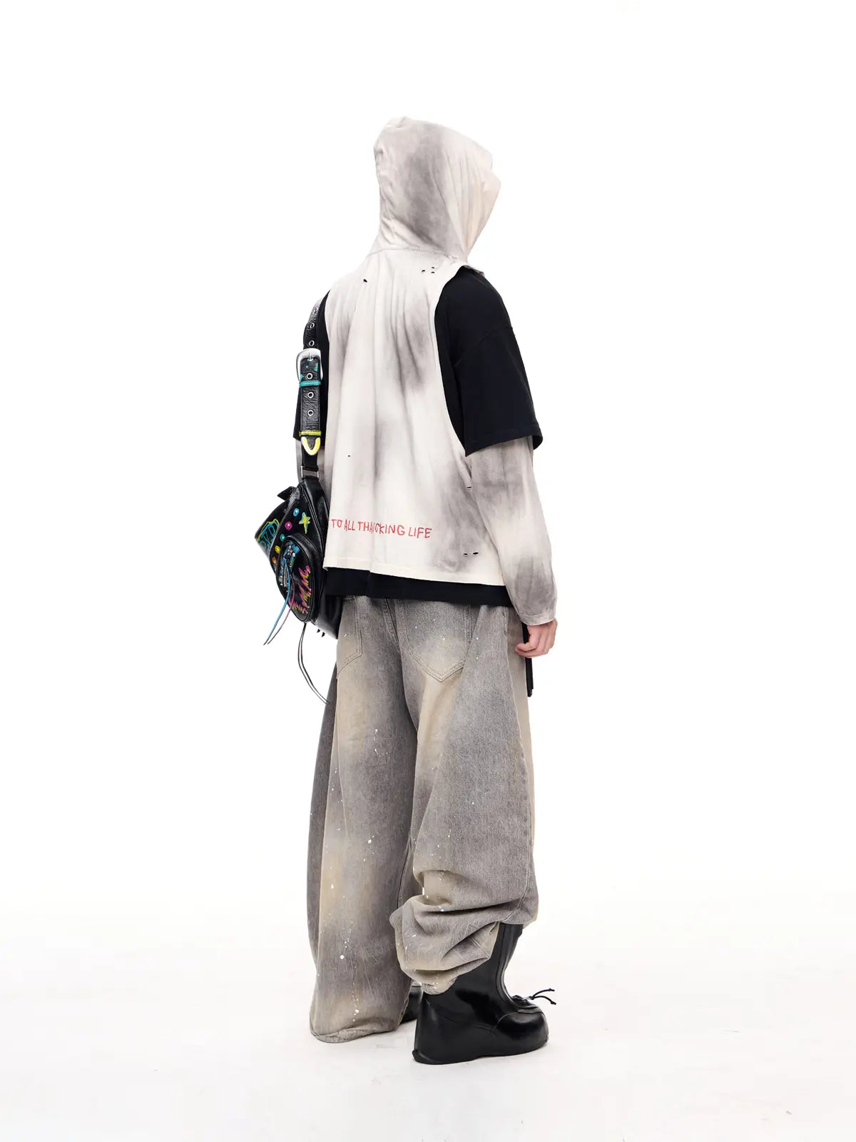 Peoplesense Dirty Dyed Fake Two Piece Hooded Shirt