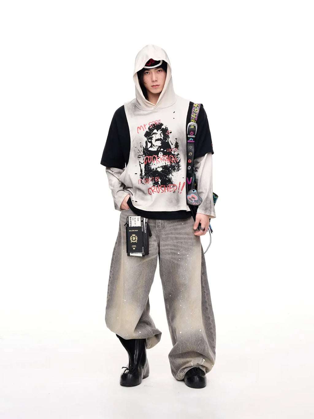 Peoplesense Dirty Dyed Fake Two Piece Hooded Shirt