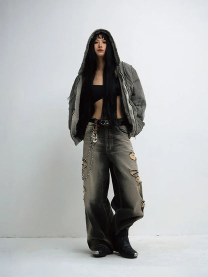 Peoplesense Black Mud Ripped Baggy Jeans