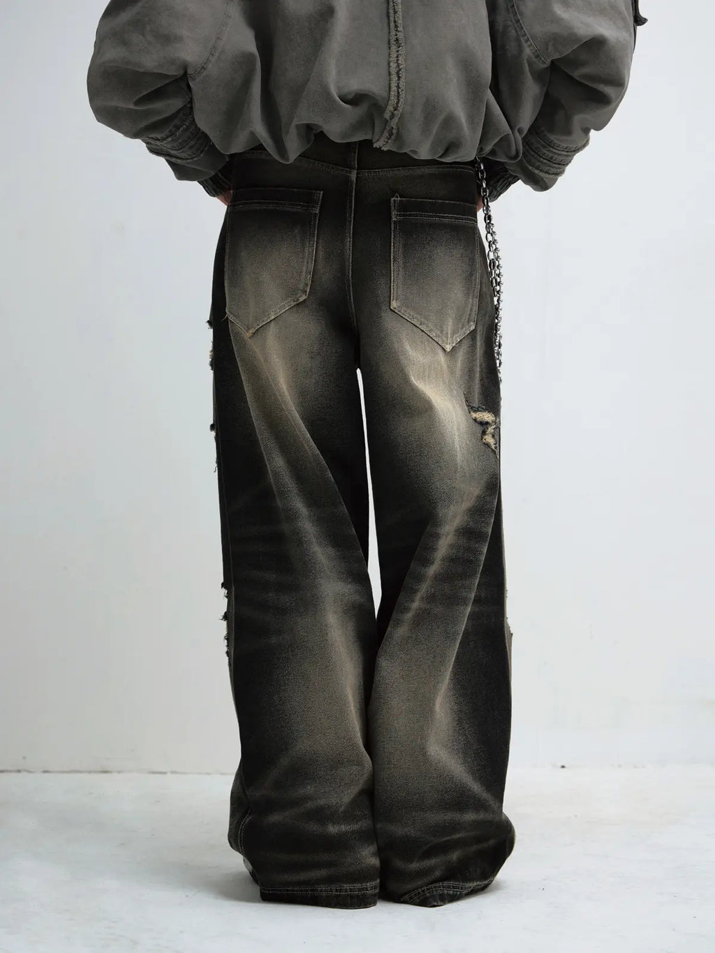 Peoplesense Black Mud Ripped Baggy Jeans