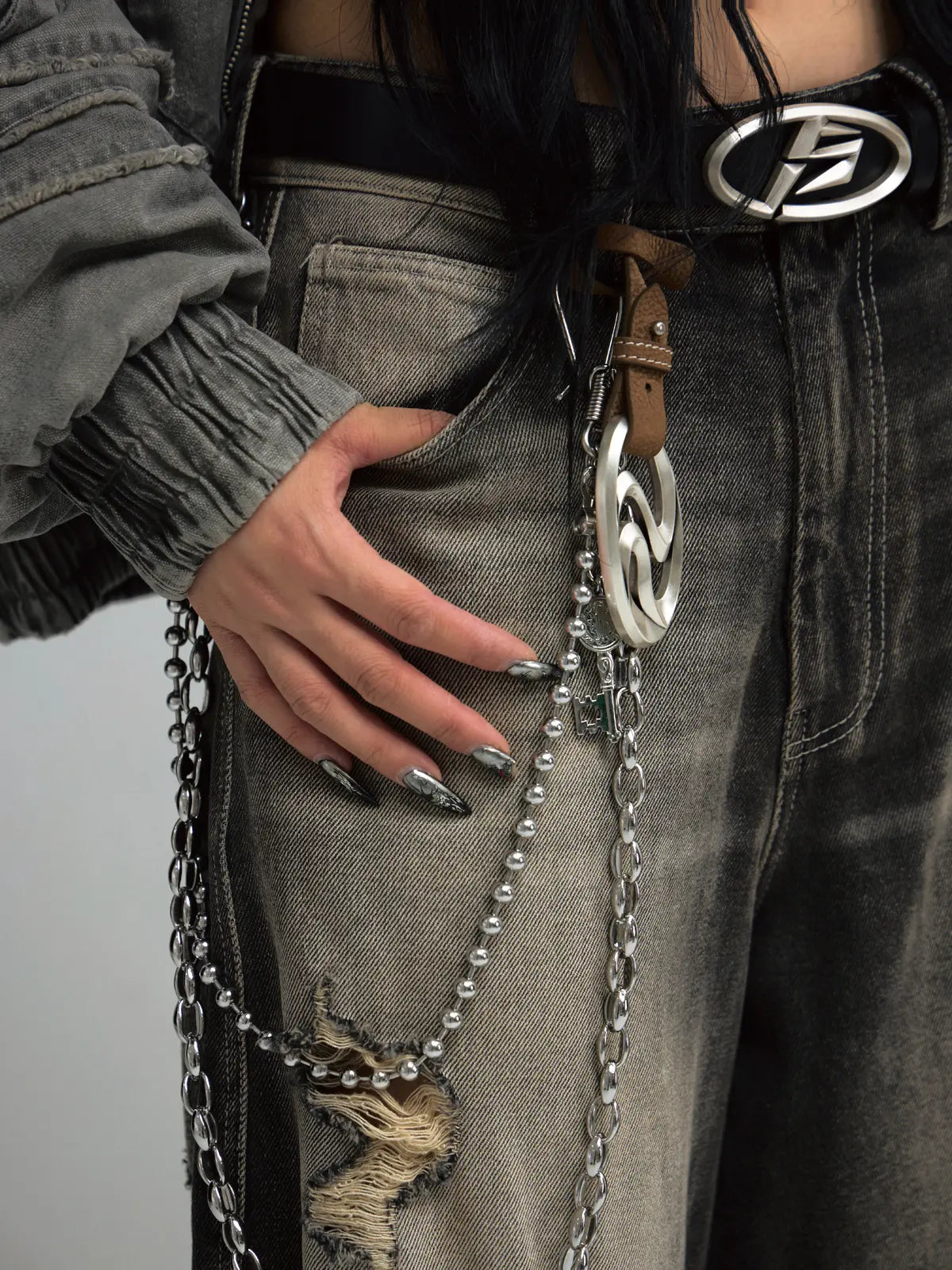 Peoplesense Black Mud Ripped Baggy Jeans