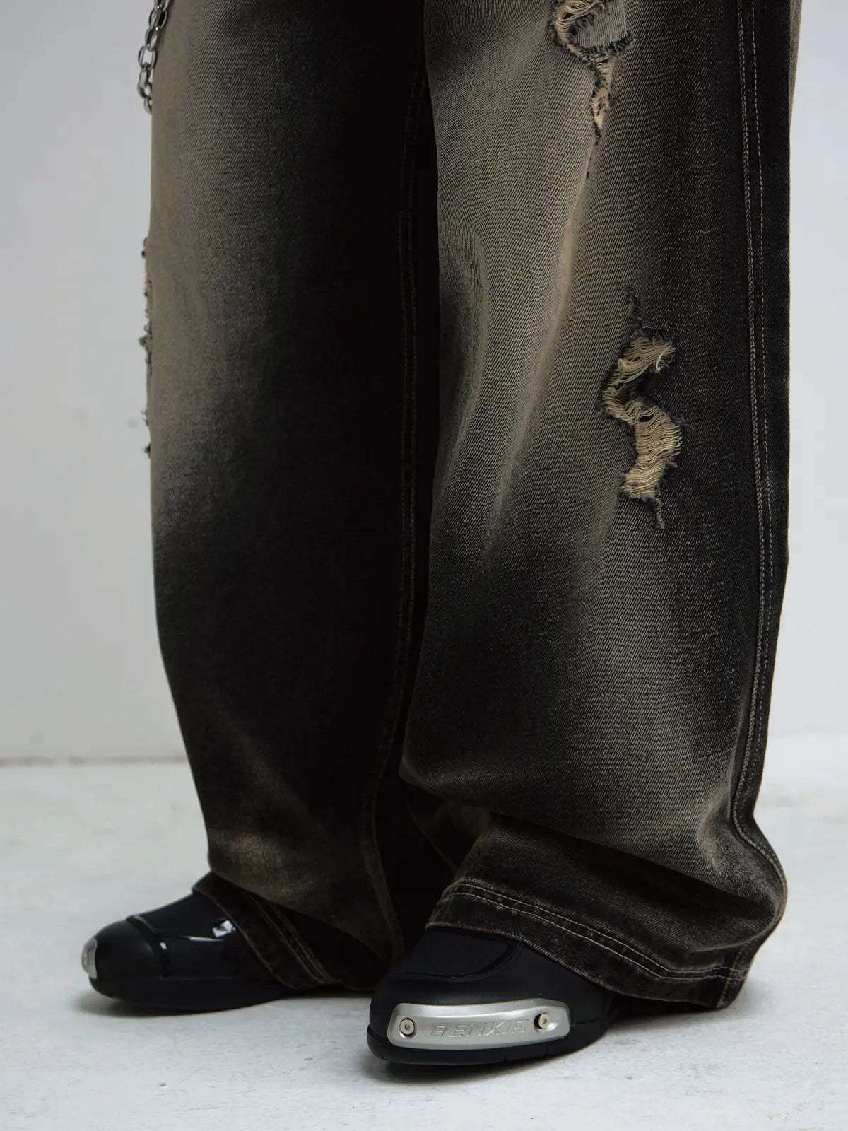 Peoplesense Black Mud Ripped Baggy Jeans