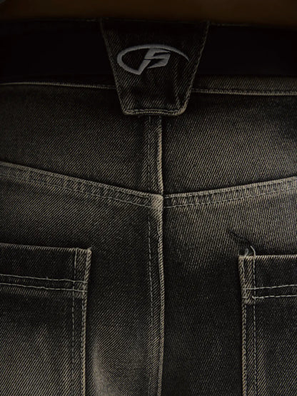 Peoplesense Black Mud Ripped Baggy Jeans