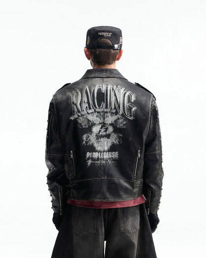 Peoplesense Vintage Rub-Off Racer Appliqué Jacket