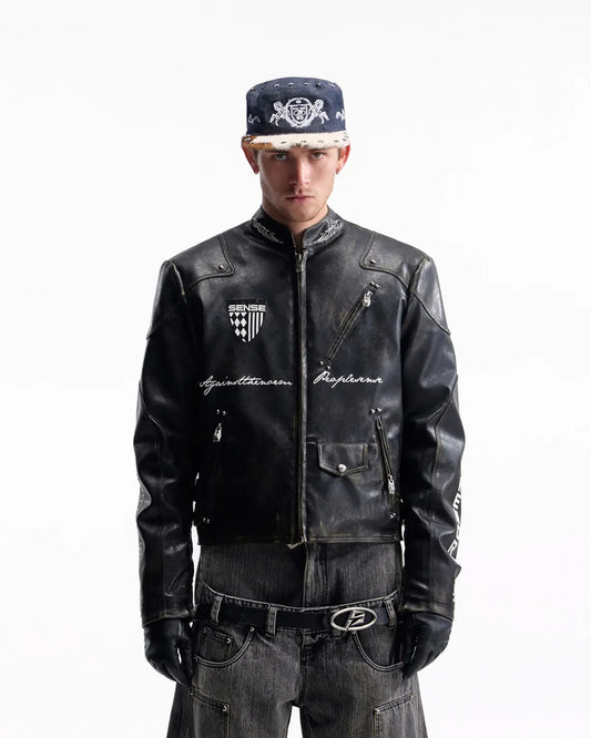 Peoplesense Vintage Rub-Off Racing Moto Jacket