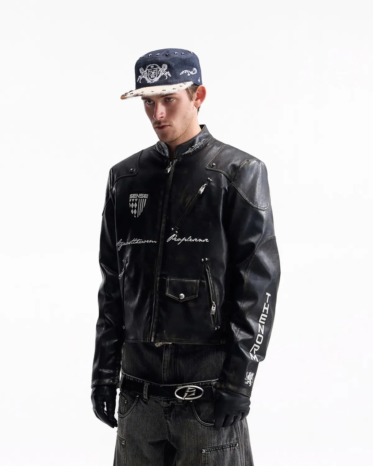 Peoplesense Vintage Rub-Off Racing Moto Jacket