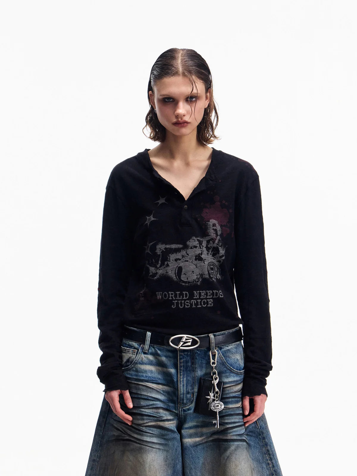 Peoplesense Embroidered Henley Sleeve T-Shirt