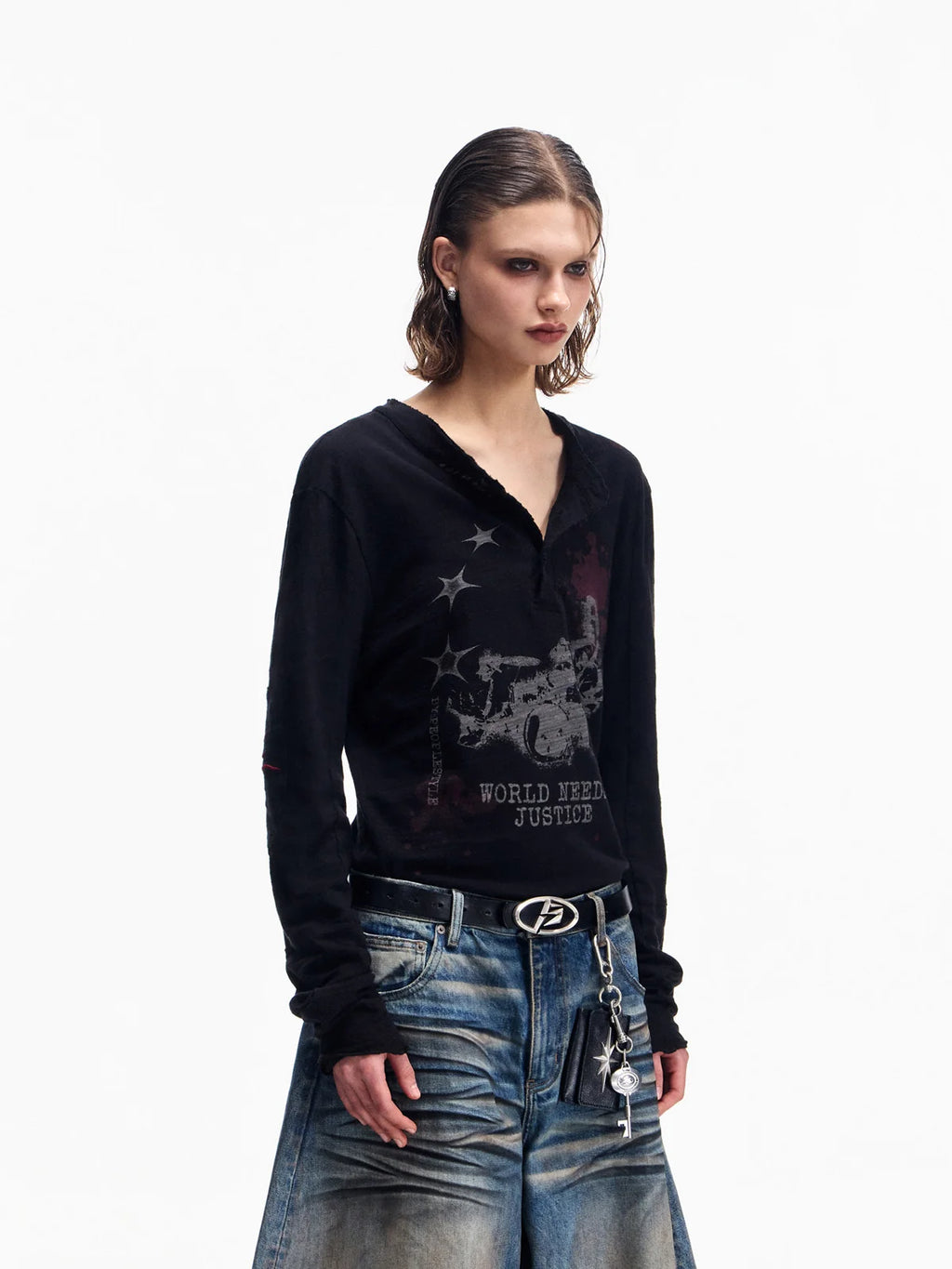 Peoplesense Embroidered Henley Sleeve T-Shirt