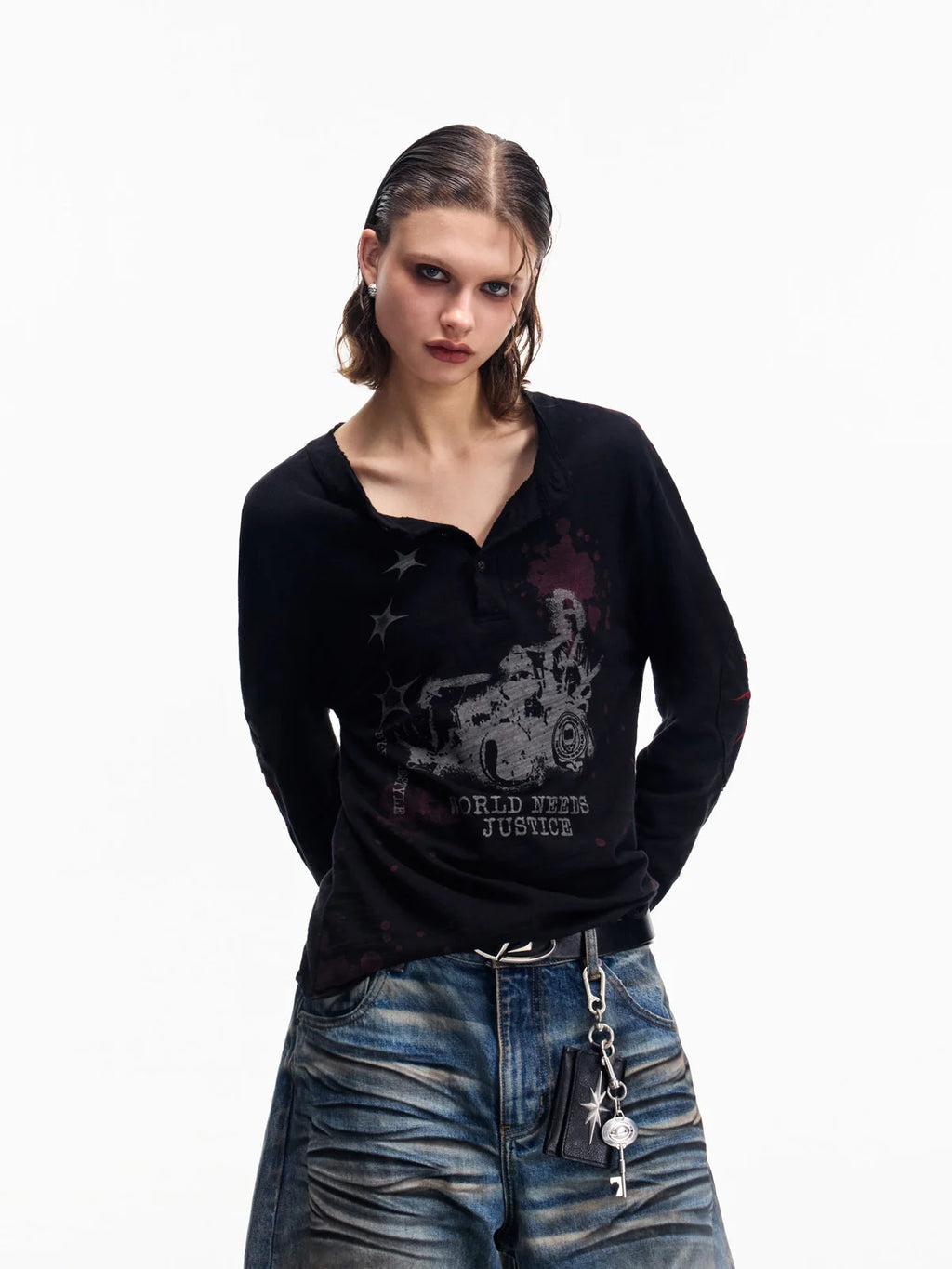 Peoplesense Embroidered Henley Sleeve T-Shirt