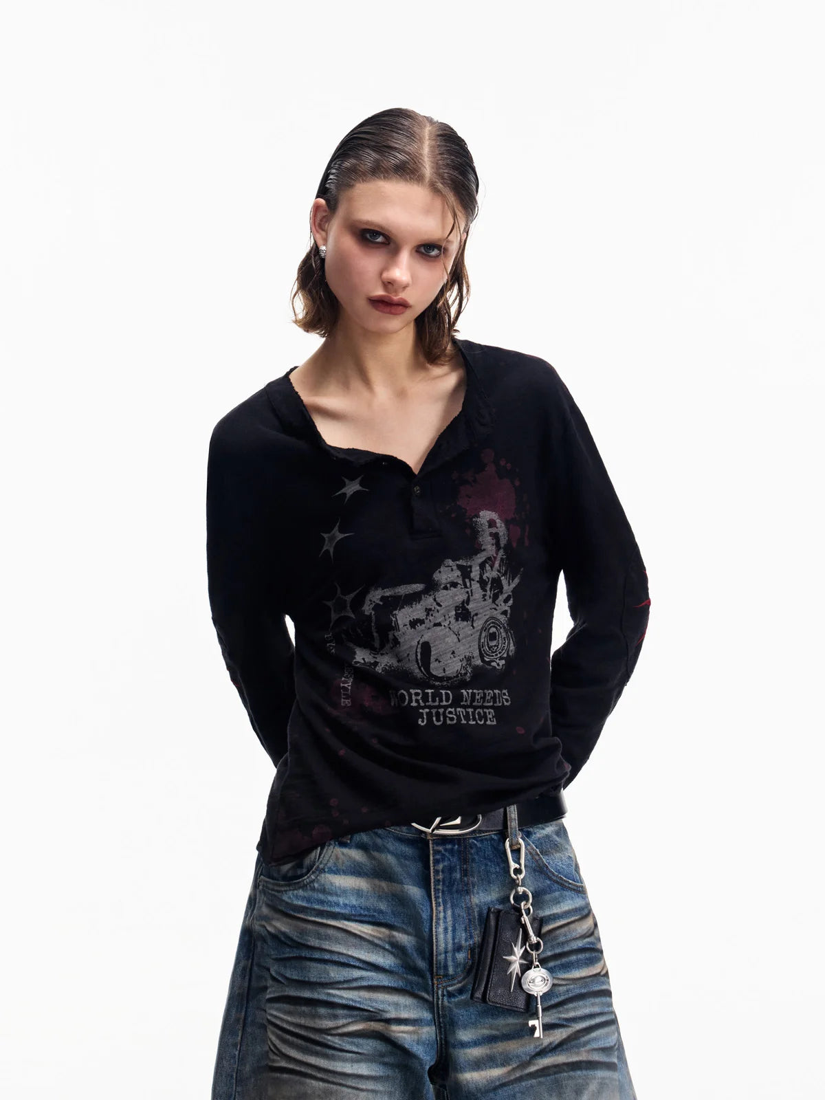 Peoplesense Embroidered Henley Sleeve T-Shirt