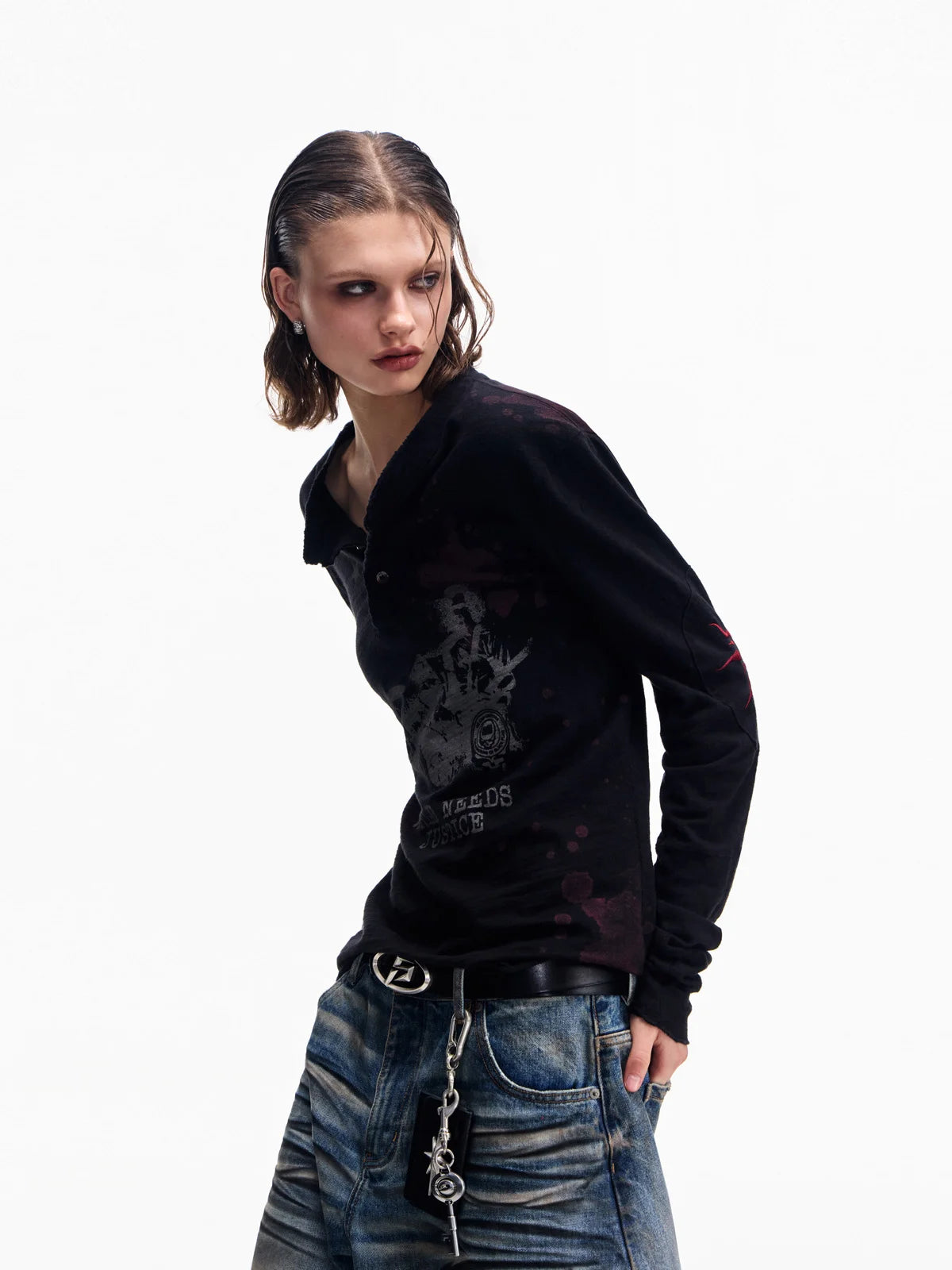 Peoplesense Embroidered Henley Sleeve T-Shirt