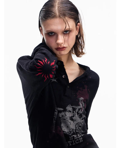 Peoplesense Embroidered Henley Sleeve T-Shirt