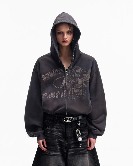 Peoplesense Asymmetric Graphic Racing Hoodie