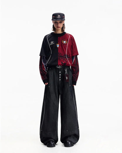 Peoplesense Two-in-One Striped Football Long Sleeve Tee