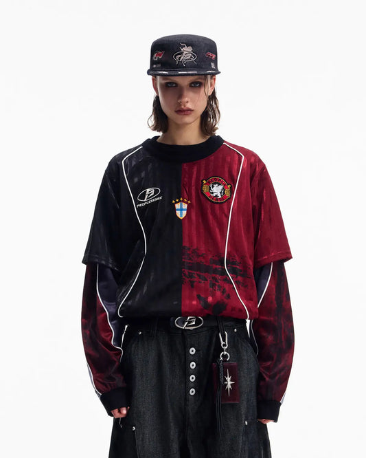 Peoplesense Two-in-One Striped Football Long Sleeve Tee