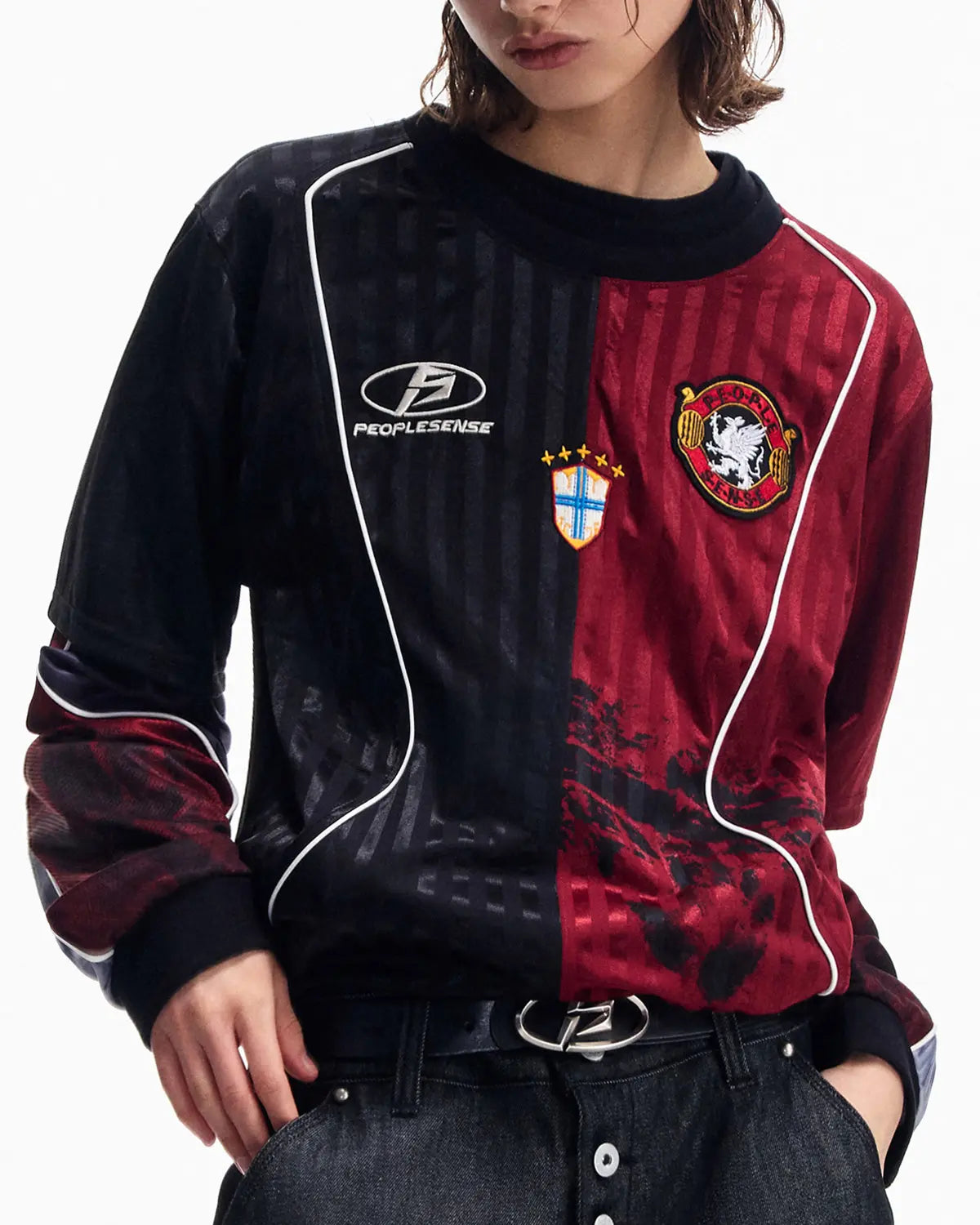 Peoplesense Two-in-One Striped Football Long Sleeve Tee