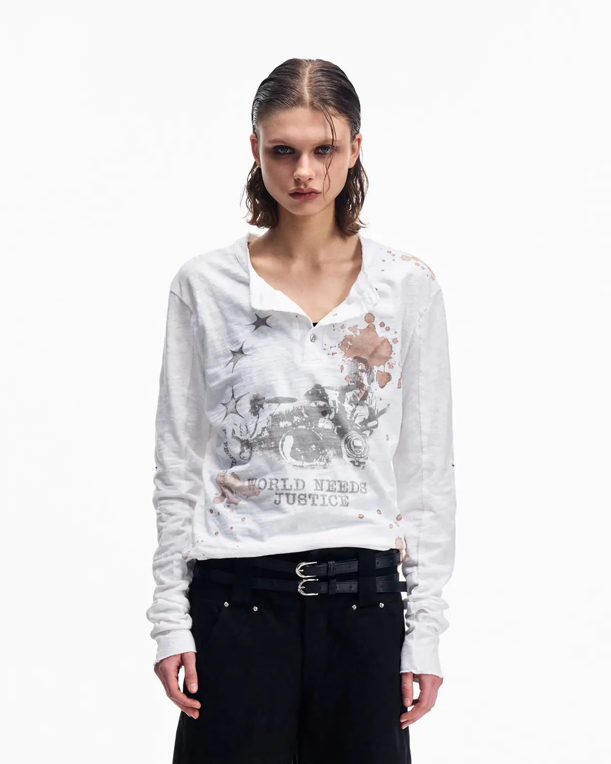 Peoplesense Embroidered Henley Sleeve T-Shirt