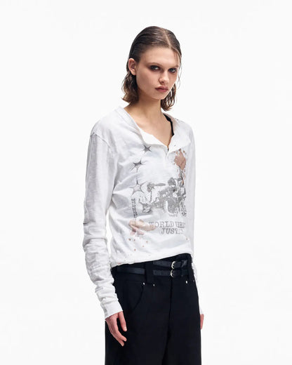 Peoplesense Embroidered Henley Sleeve T-Shirt