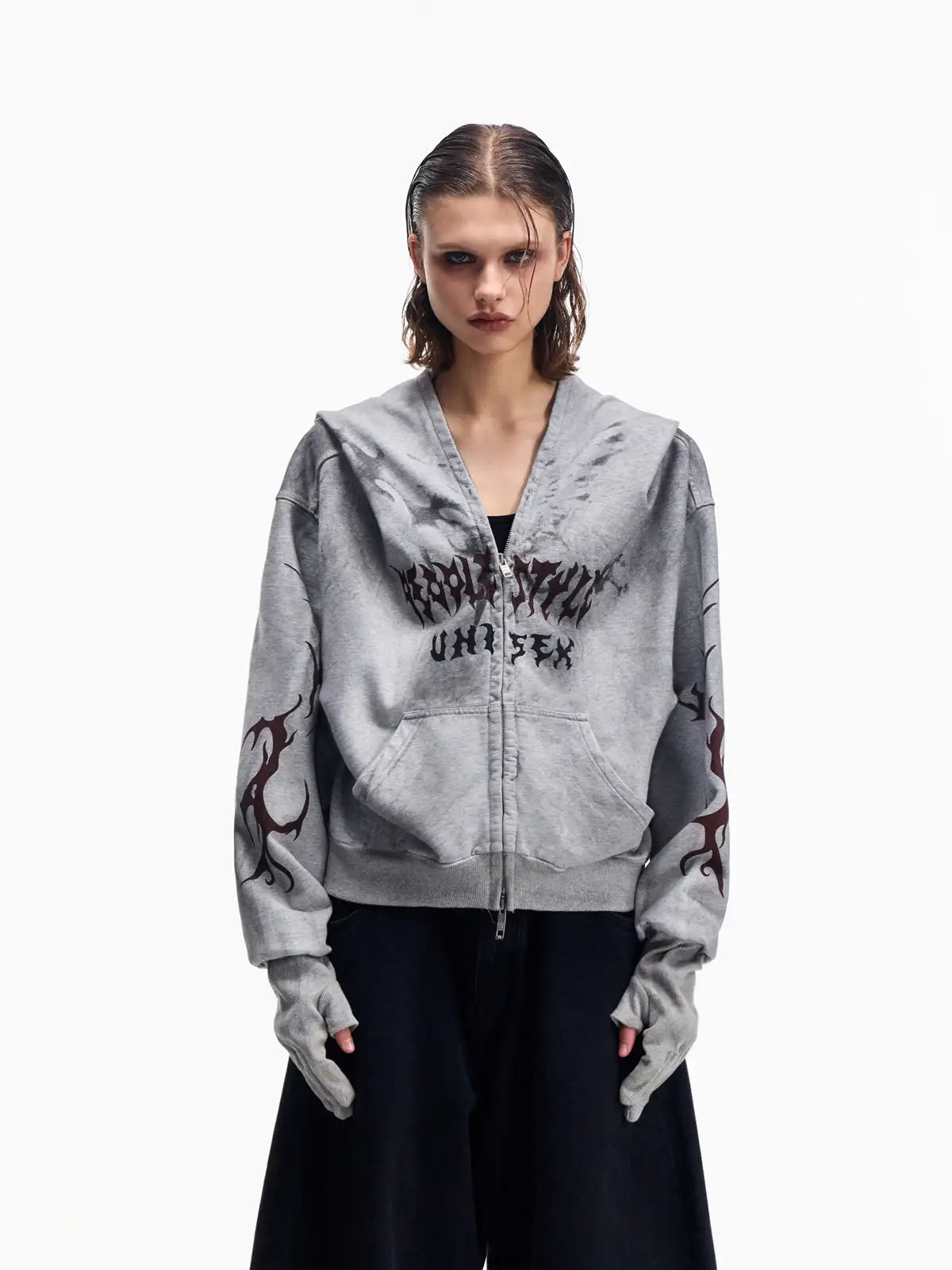 Peoplesense Ripped Full Zip Face Mask Hoodie Grey