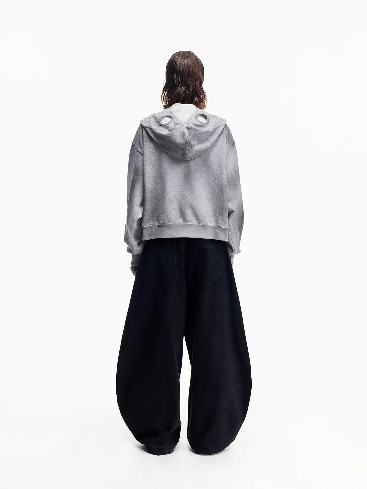 Peoplesense Ripped Full Zip Face Mask Hoodie Grey