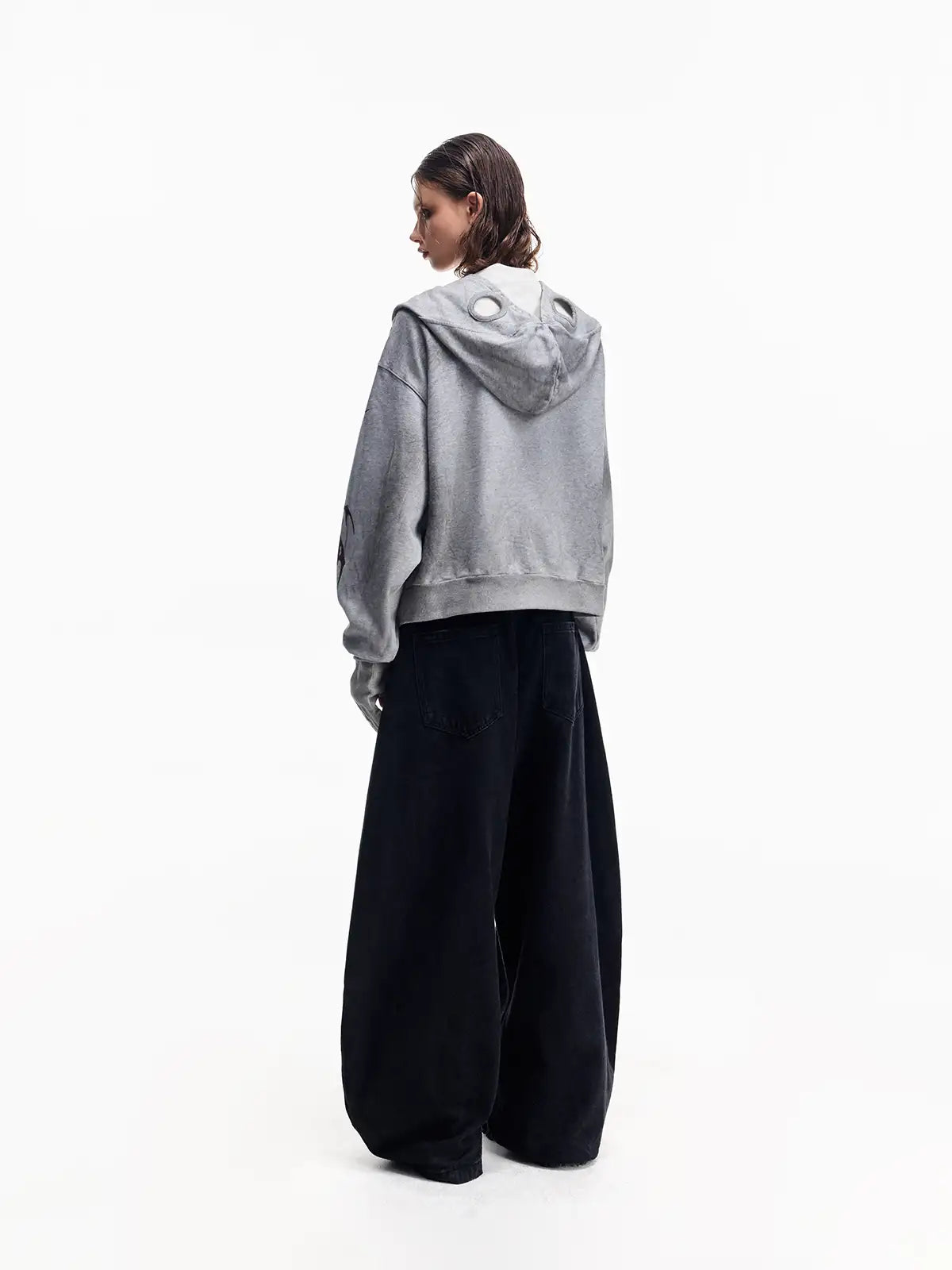 Peoplesense Ripped Full Zip Face Mask Hoodie Grey