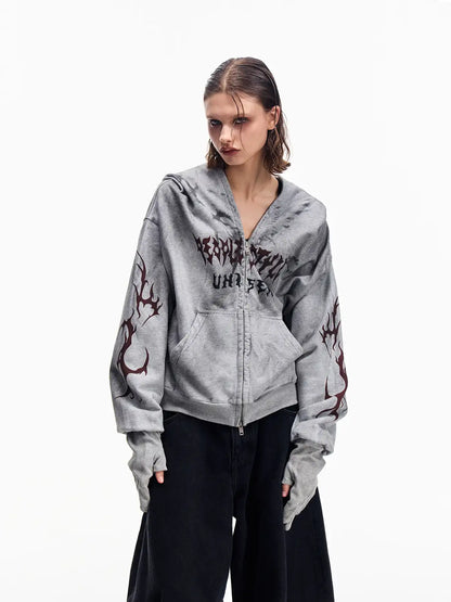 Peoplesense Ripped Full Zip Face Mask Hoodie Grey